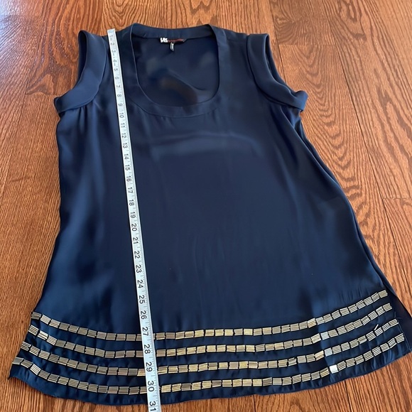 UK STYLE French Connection semi sheer tunic top sleeveless bugle beads bottom M - Picture 10 of 12